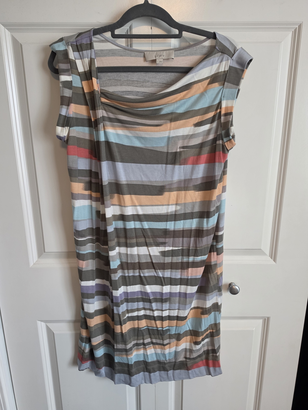 LOFT Multicolor Striped Asymmetrical Sleeveless Dress unique abstract print